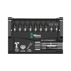 Wera 05057684001 10 Piece Bit-Check 10 PZ Impaktor 1 Magnetic Bit Set