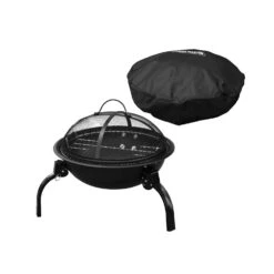 TOUGH MASTER Portable Fire Pit BBQ Grill 17" / 45cm, Round, Tempered Steel, With Folding Legs With Waterproof Cover