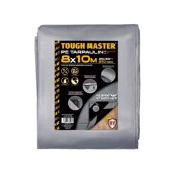 TOUGH MASTER® Water Resistant Tarpaulin 8m X 10m Grey / Black Tarpaulin Sheet – Durable, Reinforced