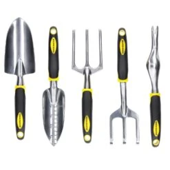TOUGH MASTER® Garden Tool Set Aluminium With Narrow Shovel, Trident, Three-Tooth Rake & Seedling Opener - 5 Pieces (TM-GTA5)
