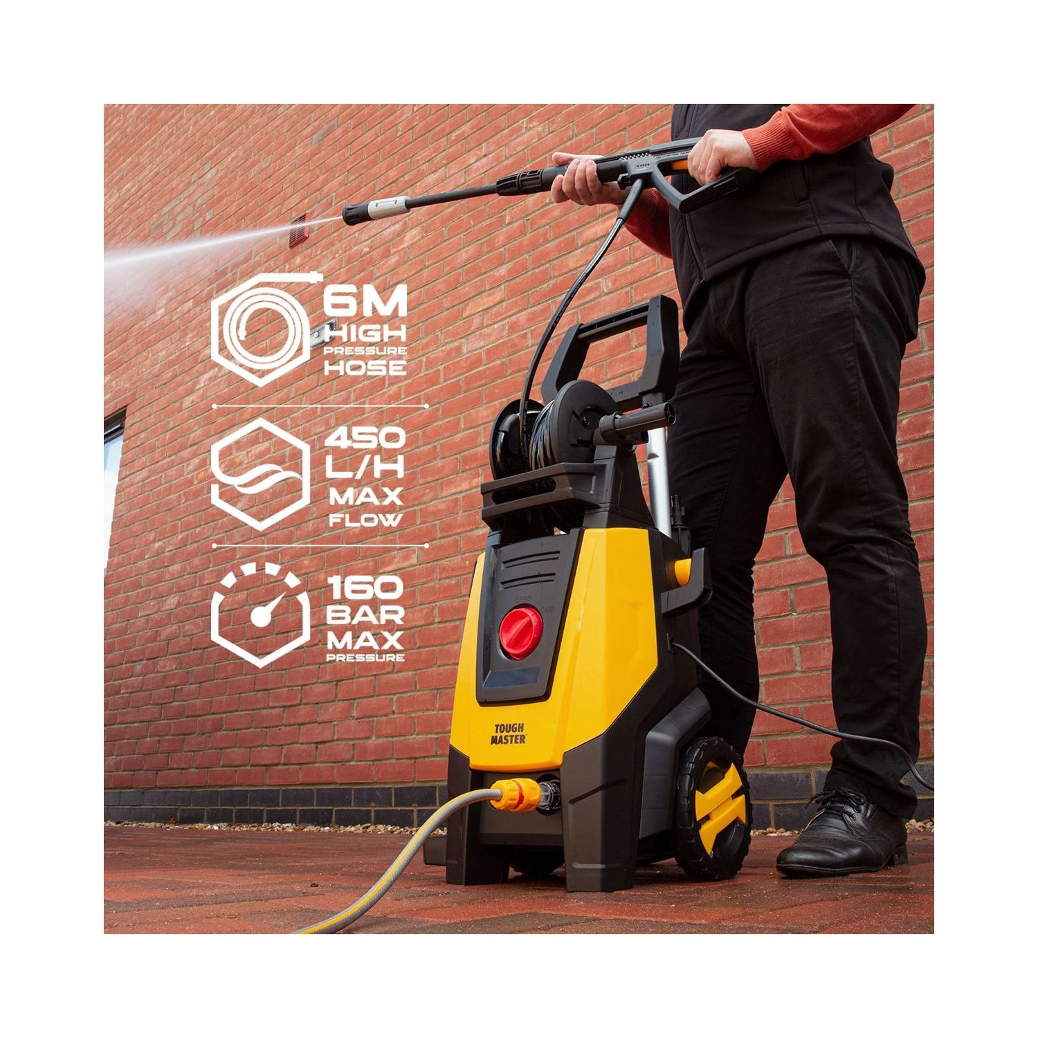 TOUGH MASTER® Pressure Washer Jet Power Patio Cleaner 160bar Lightweight - Image 3