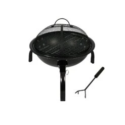 TOUGH MASTER Portable Fire Pit BBQ Grill 17" / 45cm Round Tempered Steel With Folding Legs