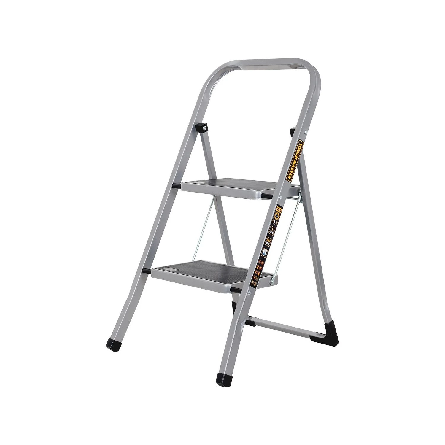 TOUGH MASTER® Steel Step Ladder Folding Step Stool With Handrail & Wide Platform - 2 Steps (TM-SSL2) - Image 2