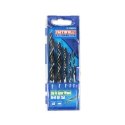 Faithfull FAIWDBSET5 4-10mm 5 Piece Lip & Spur Wood Drill Bit Set