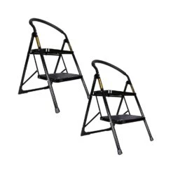 TOUGH MASTER 2 Step Folding Ladder / Handy Step Stool 2 Tread Aluminium Lightweight Pack Of 2