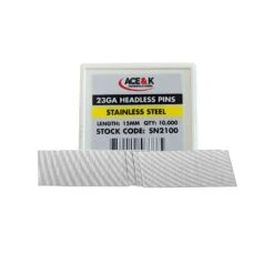 ACE & K SN2100 23 Gauge Stainless Steel Headless Pin 15mm - Box Qty. 10000