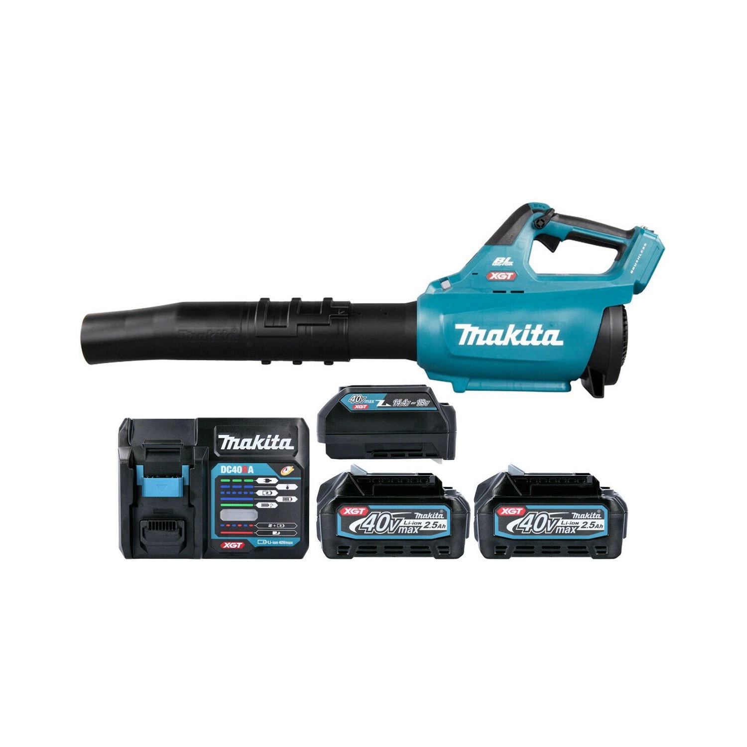 Makita UB001GD201 40Vmax XGT Cordless Leaf Blower With 2 X 2.5Ah Batteries, Charger & Adaptor
